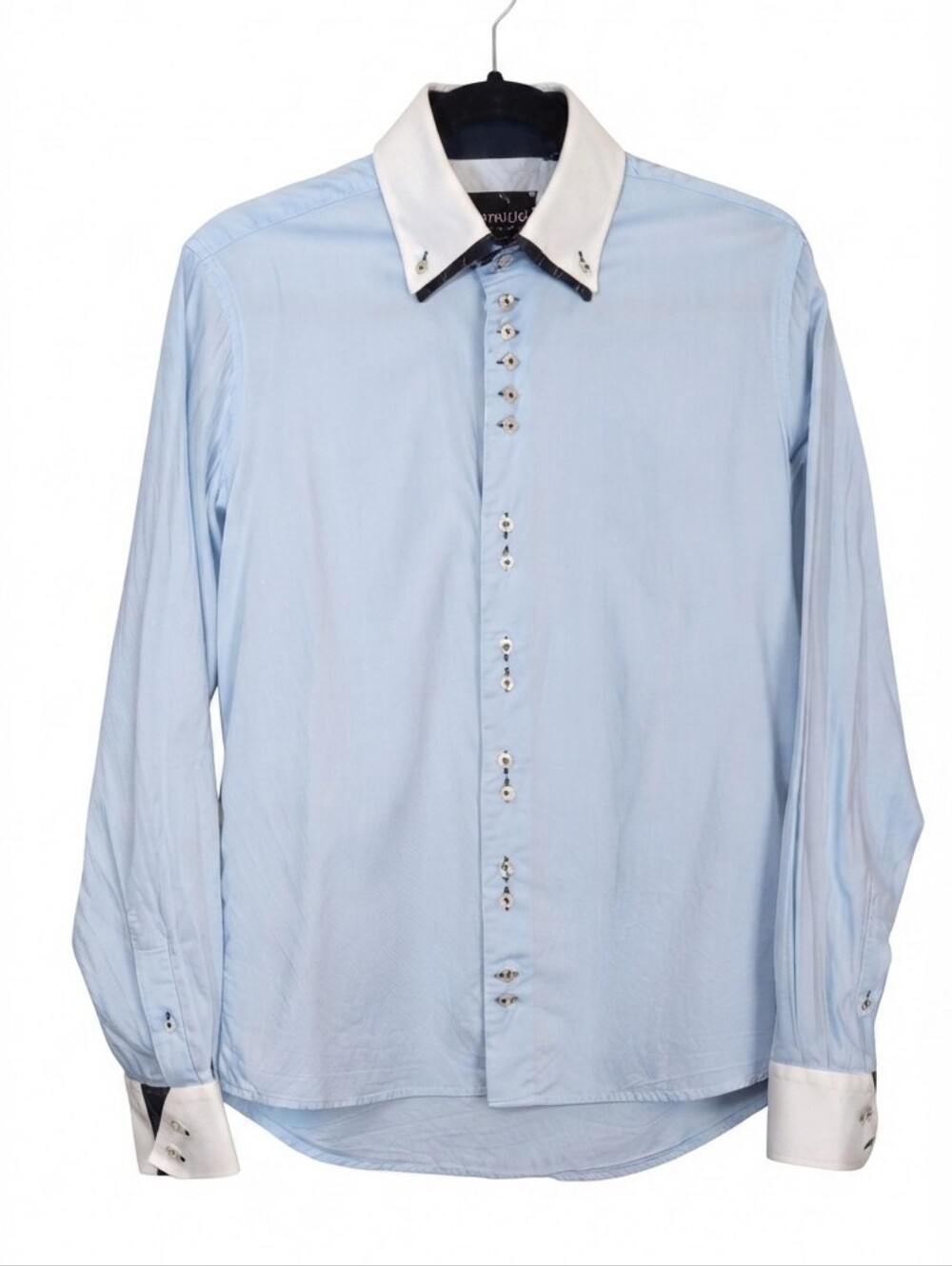 7camicie Italian Mens Light Blue Slim Fit Dress Shirt Size Medium 39 15½ Plaid